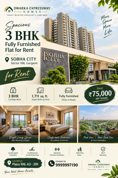 3 bhk rent Luxury flat Sobha City 